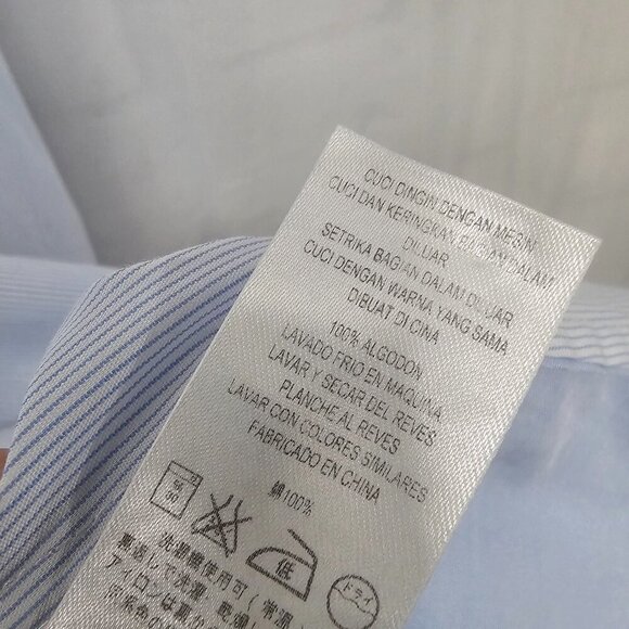 French Connection Blue Striped Button Blouse Peplum Preppy L - Picture 12 of 13